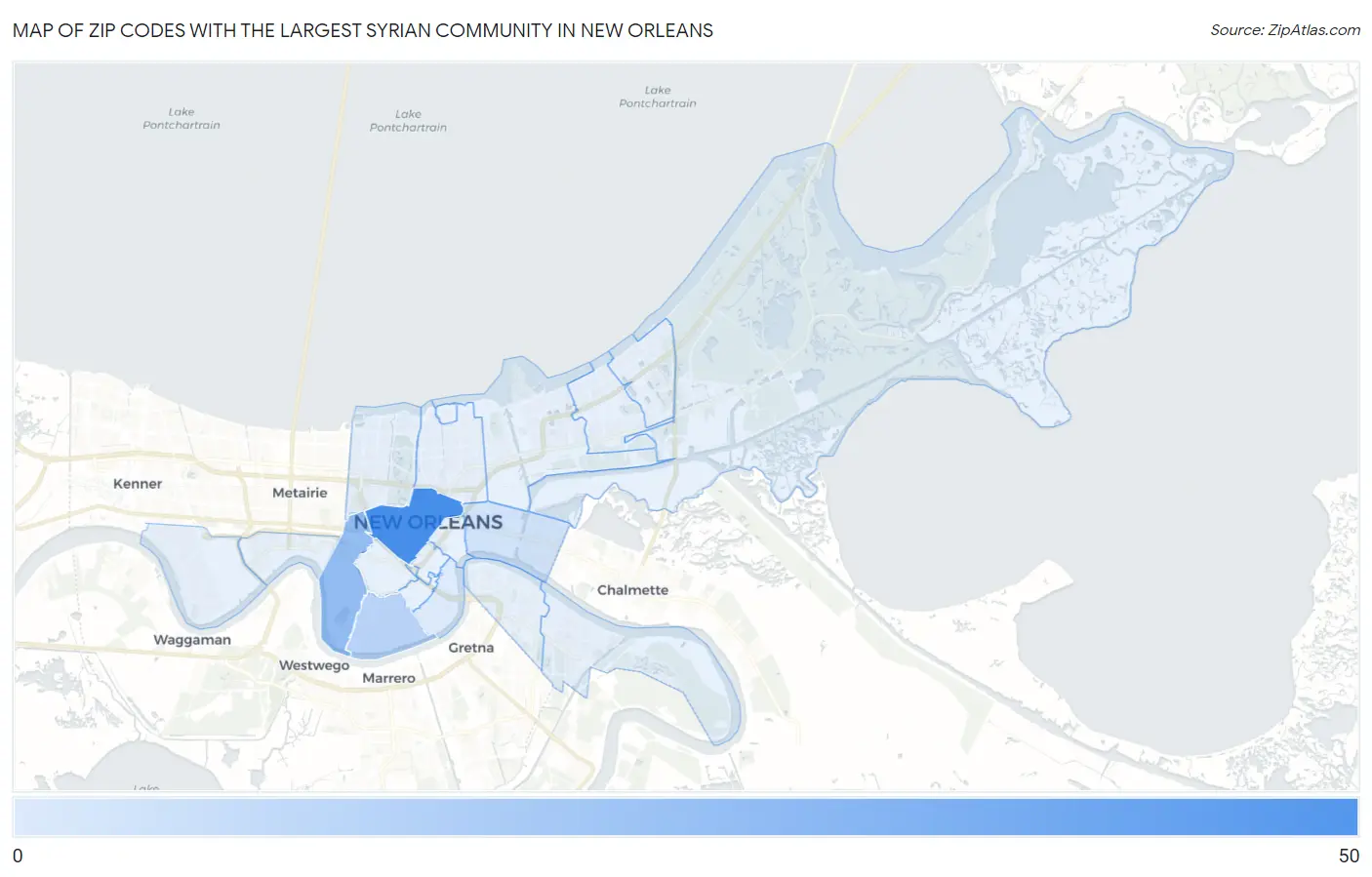 Zip Codes with the Largest Syrian Community in New Orleans Map
