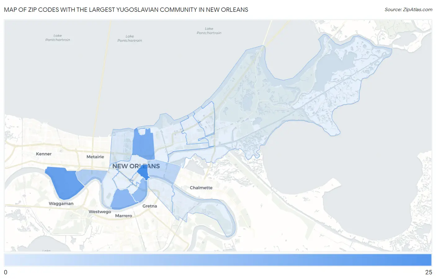Zip Codes with the Largest Yugoslavian Community in New Orleans Map