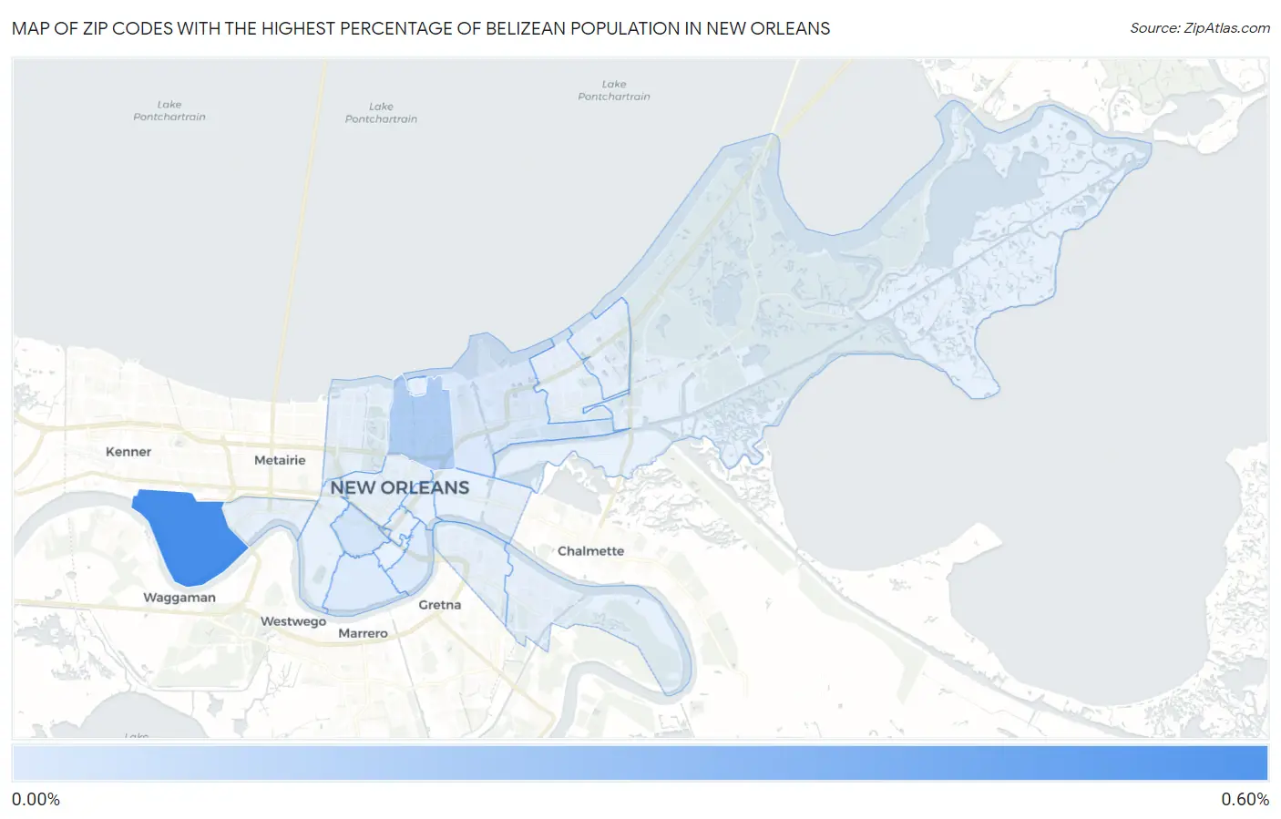 Zip Codes with the Highest Percentage of Belizean Population in New Orleans Map