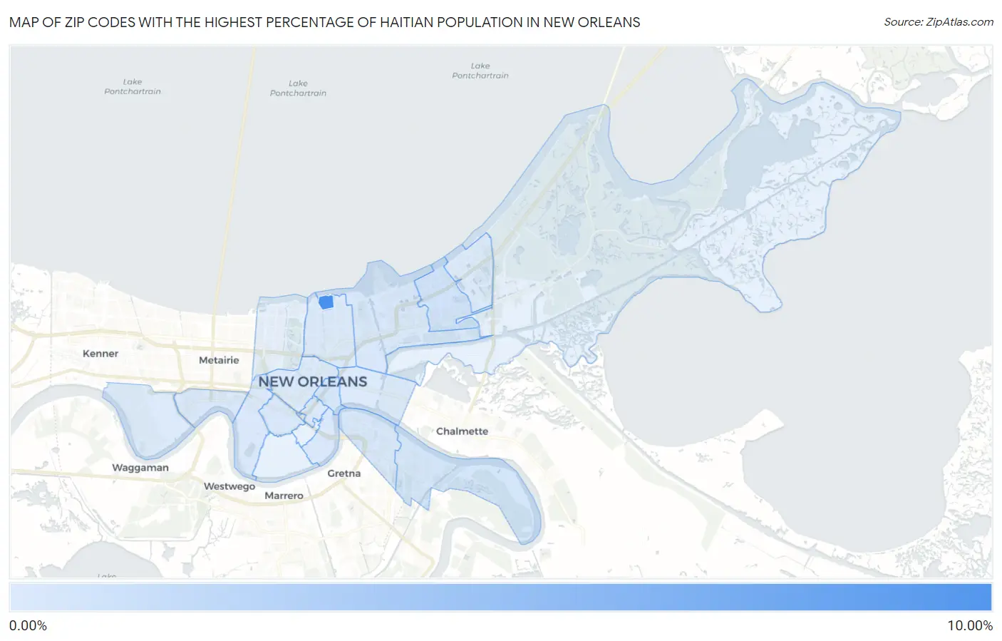 Zip Codes with the Highest Percentage of Haitian Population in New Orleans Map