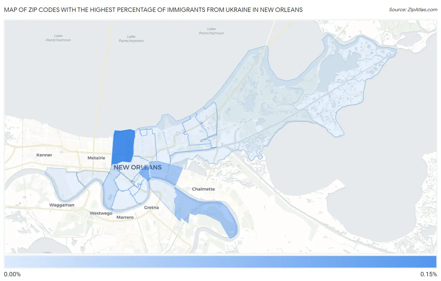 Zip Codes with the Highest Percentage of Immigrants from Ukraine in New Orleans Map