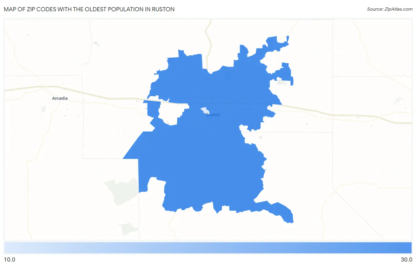 Zip Codes with the Oldest Population in Ruston Map