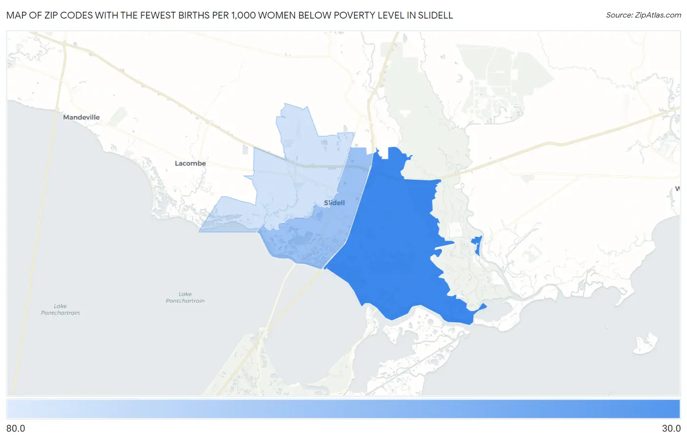 Zip Codes with the Fewest Births per 1,000 Women Below Poverty Level in Slidell Map