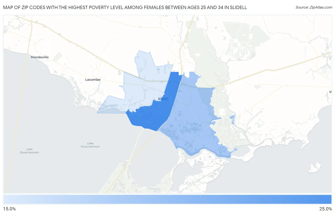 Zip Codes with the Highest Poverty Level Among Females Between Ages 25 and 34 in Slidell Map