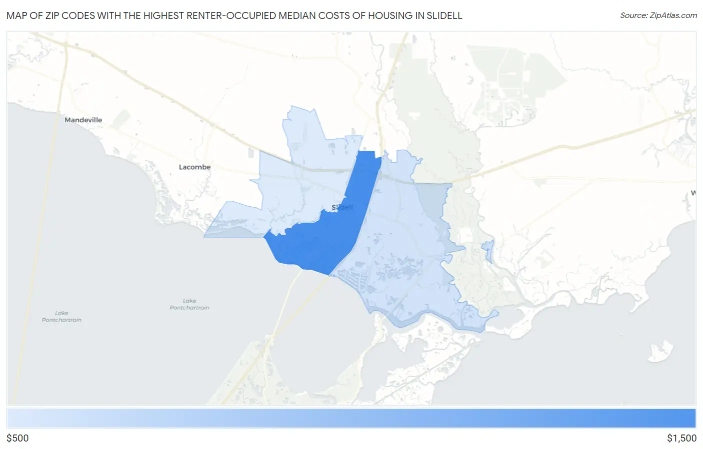 Zip Codes with the Highest Renter-Occupied Median Costs of Housing in Slidell Map