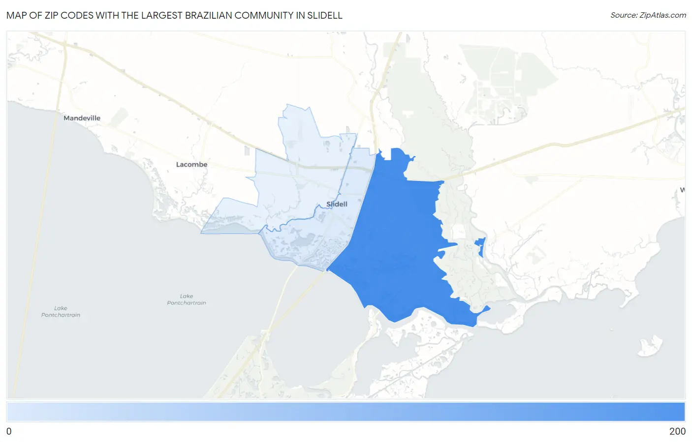 Zip Codes with the Largest Brazilian Community in Slidell Map