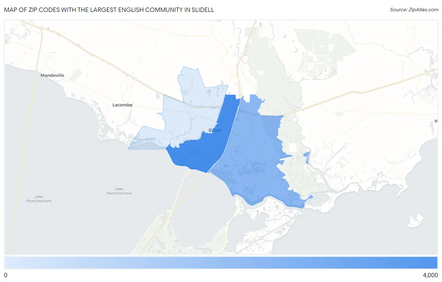 Zip Codes with the Largest English Community in Slidell Map