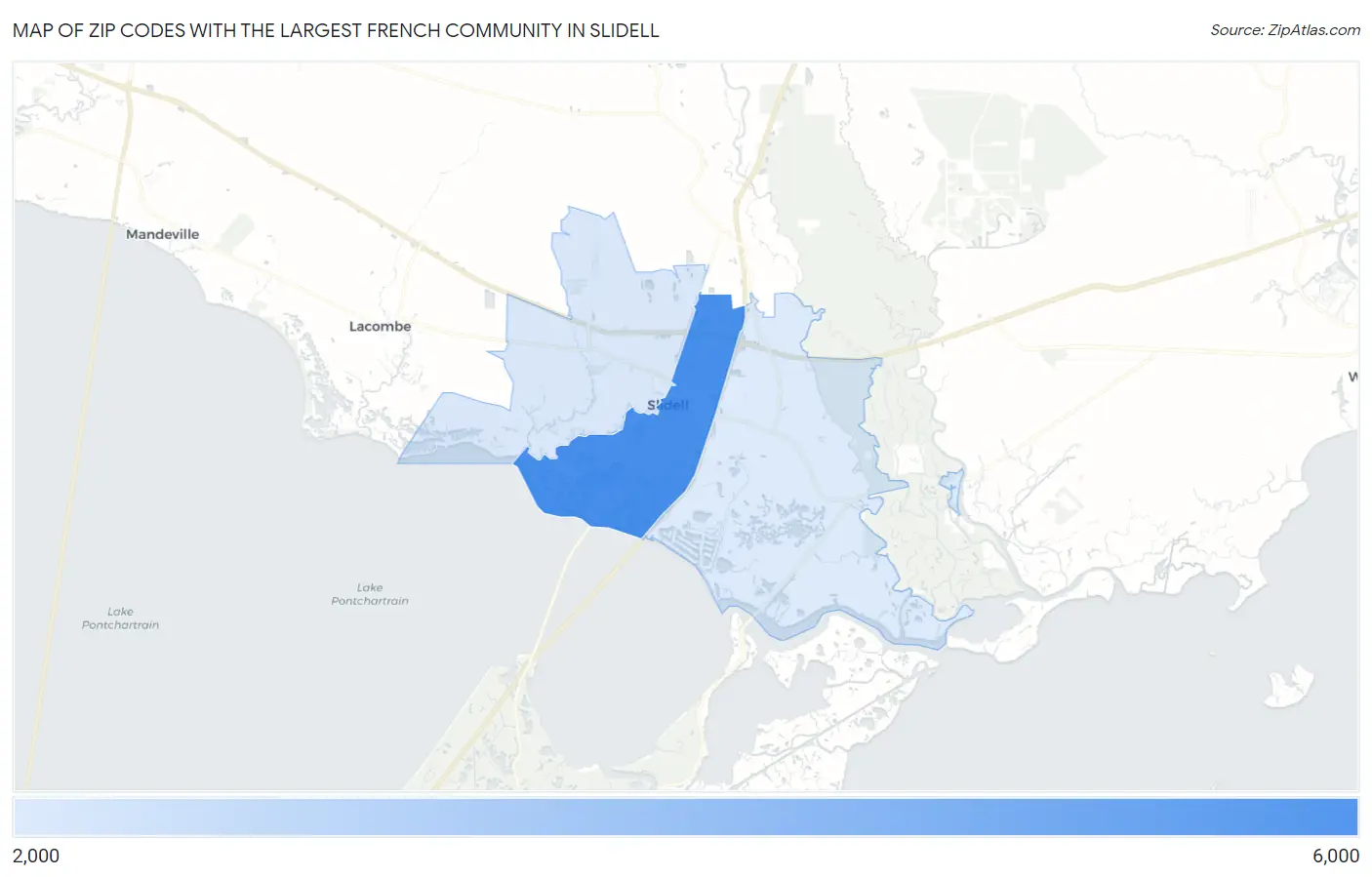 Zip Codes with the Largest French Community in Slidell Map