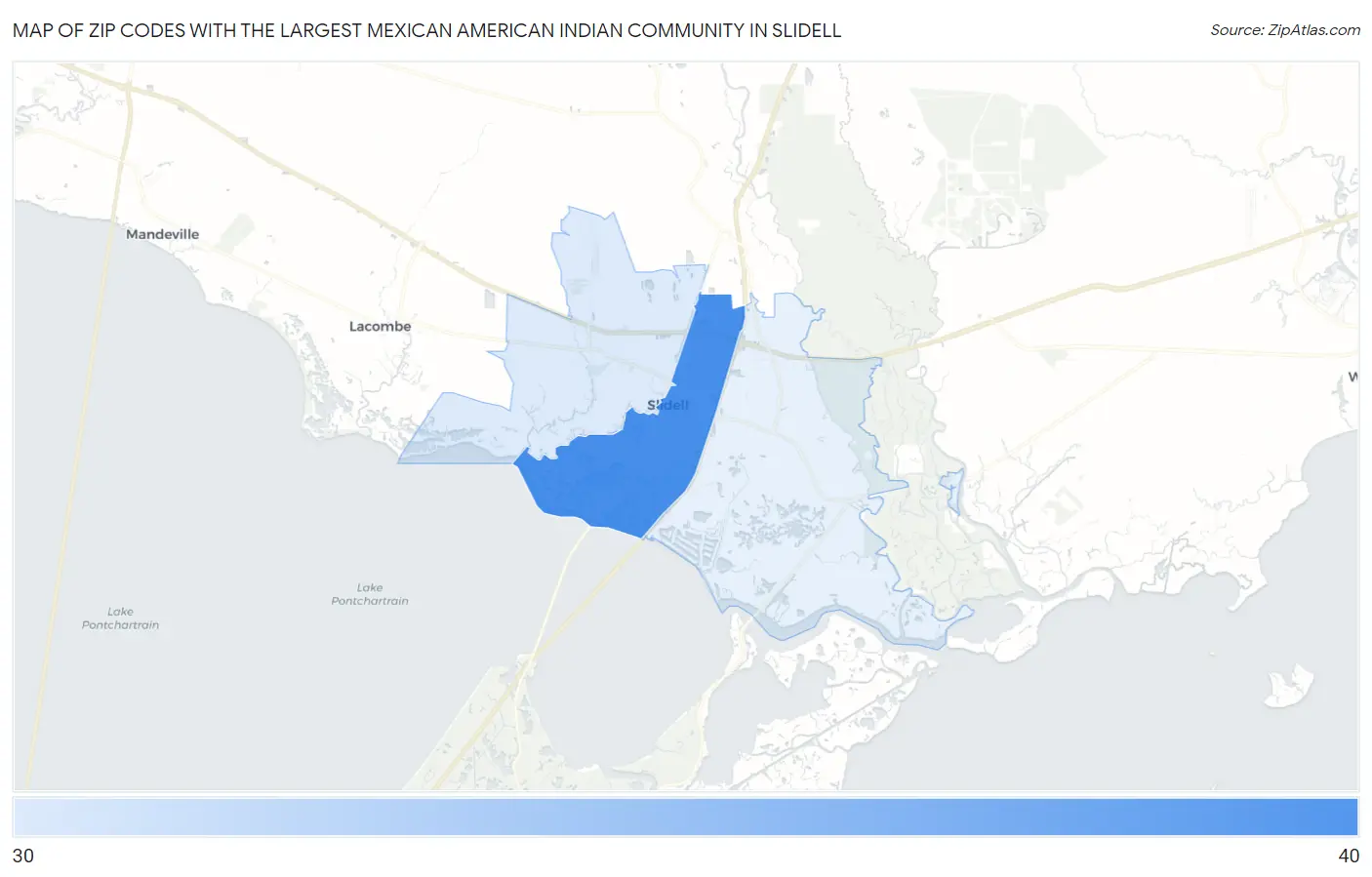 Zip Codes with the Largest Mexican American Indian Community in Slidell Map