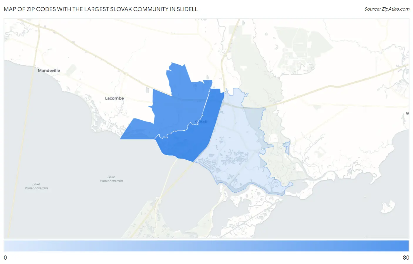 Zip Codes with the Largest Slovak Community in Slidell Map