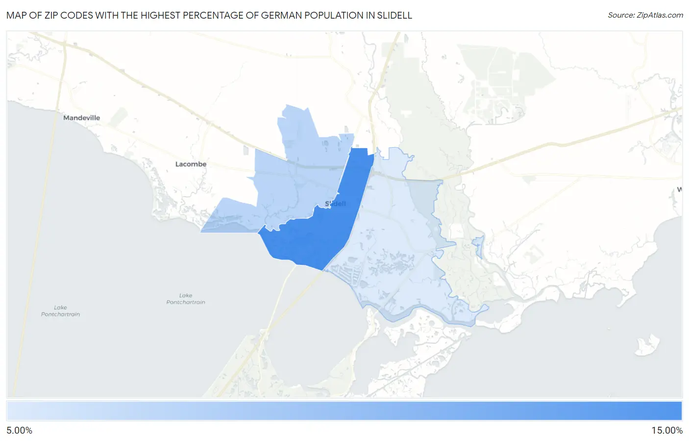 Zip Codes with the Highest Percentage of German Population in Slidell Map