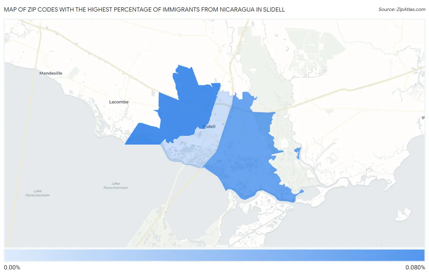Zip Codes with the Highest Percentage of Immigrants from Nicaragua in Slidell Map