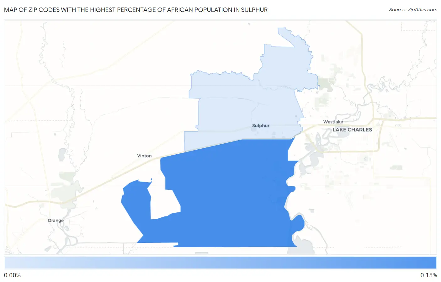 Zip Codes with the Highest Percentage of African Population in Sulphur Map