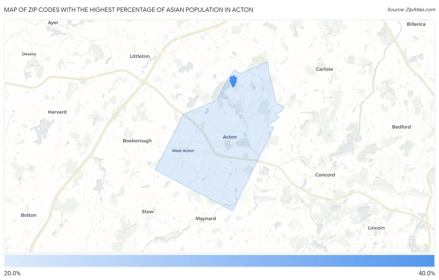 Zip Codes with the Highest Percentage of Asian Population in Acton Map