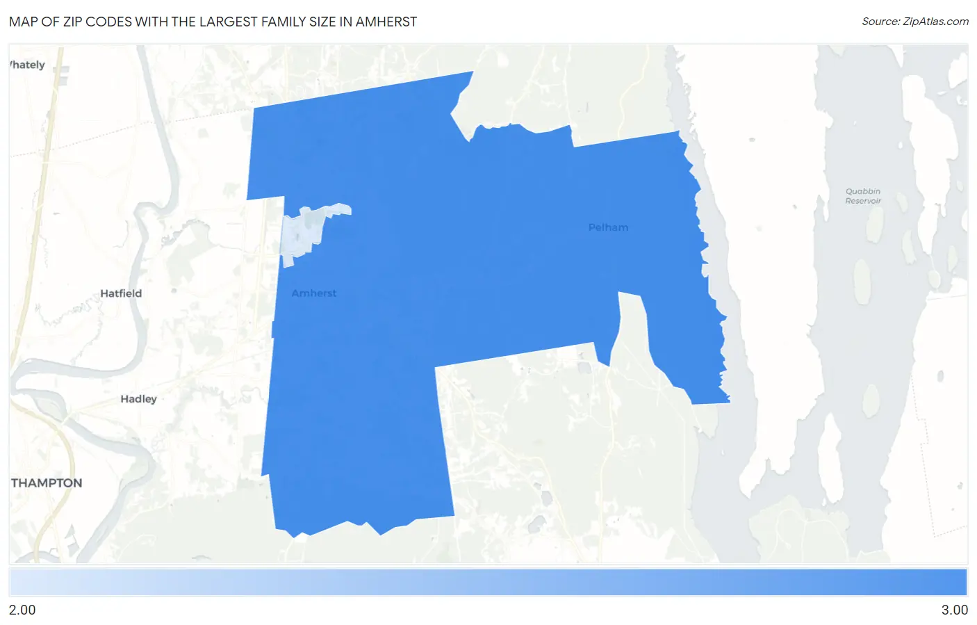 Zip Codes with the Largest Family Size in Amherst Map