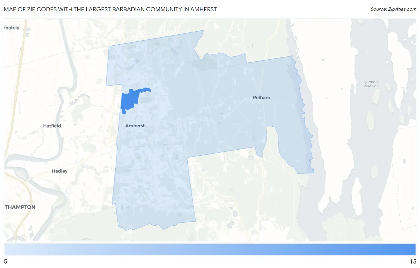 Zip Codes with the Largest Barbadian Community in Amherst Map