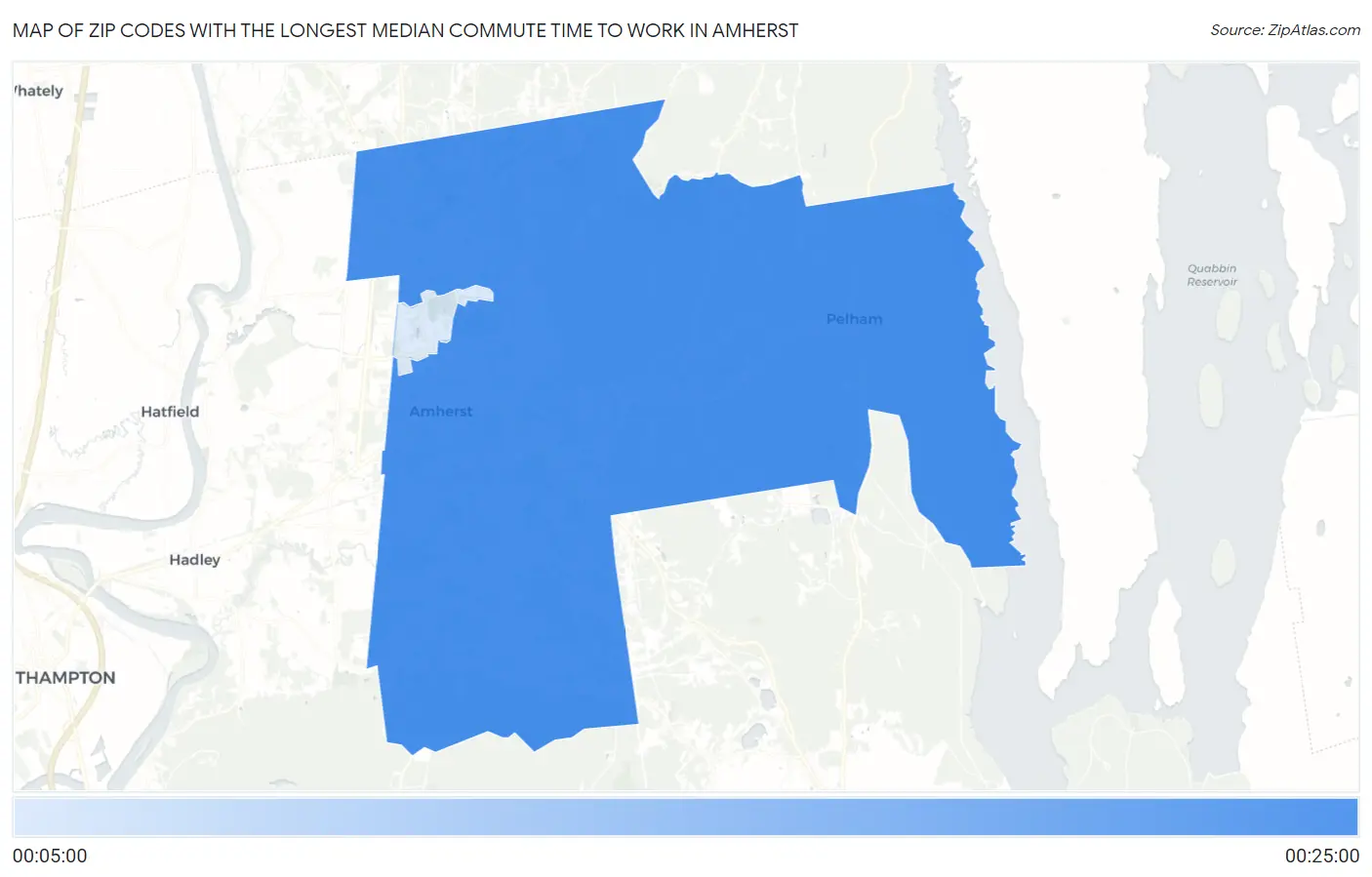 Zip Codes with the Longest Median Commute Time to Work in Amherst Map