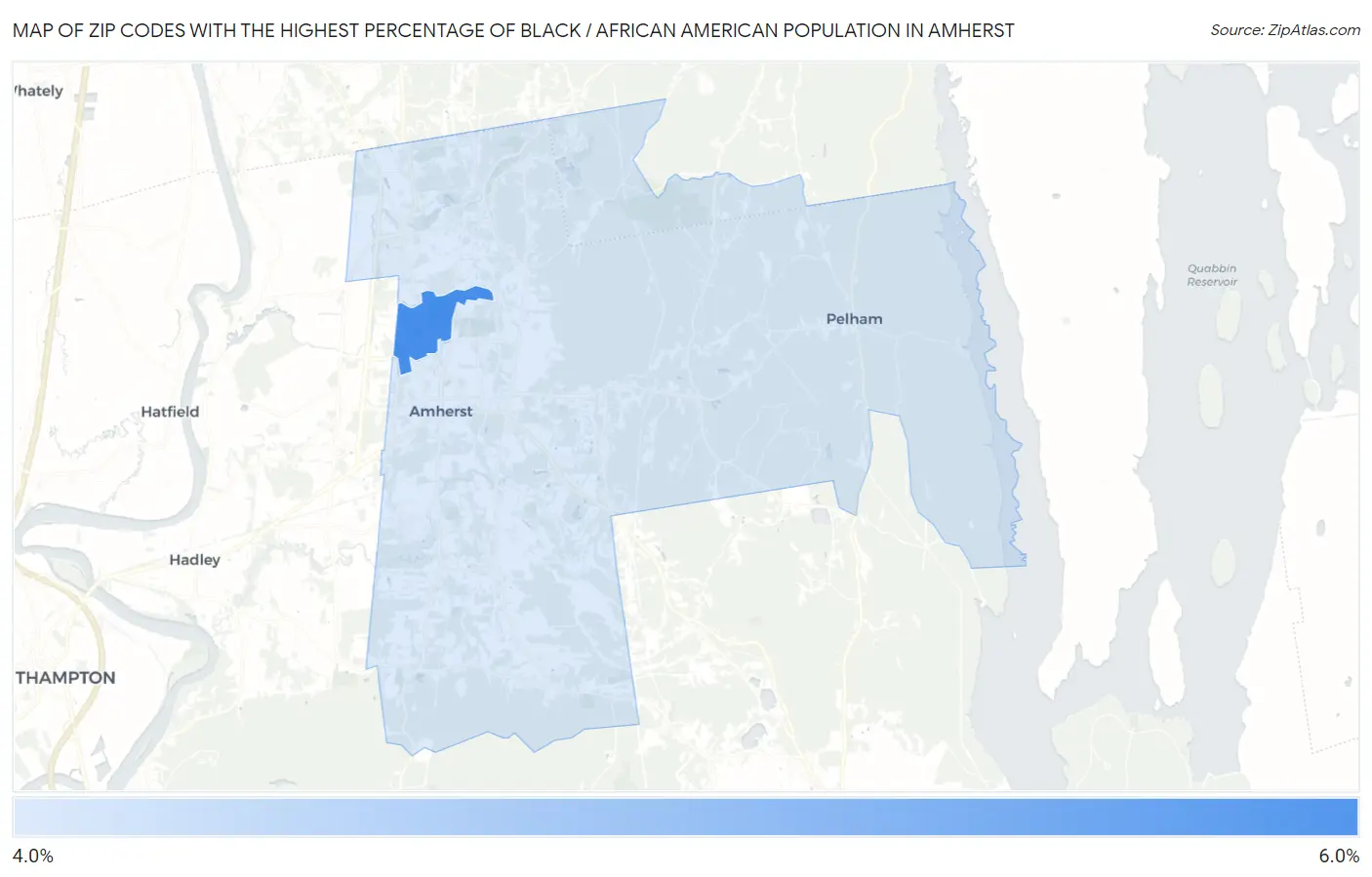 Zip Codes with the Highest Percentage of Black / African American Population in Amherst Map