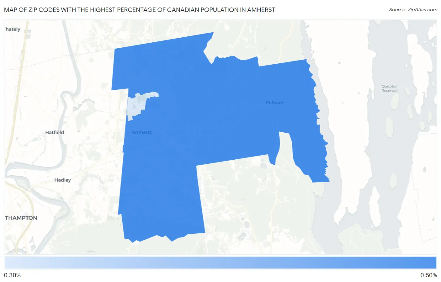 Zip Codes with the Highest Percentage of Canadian Population in Amherst Map