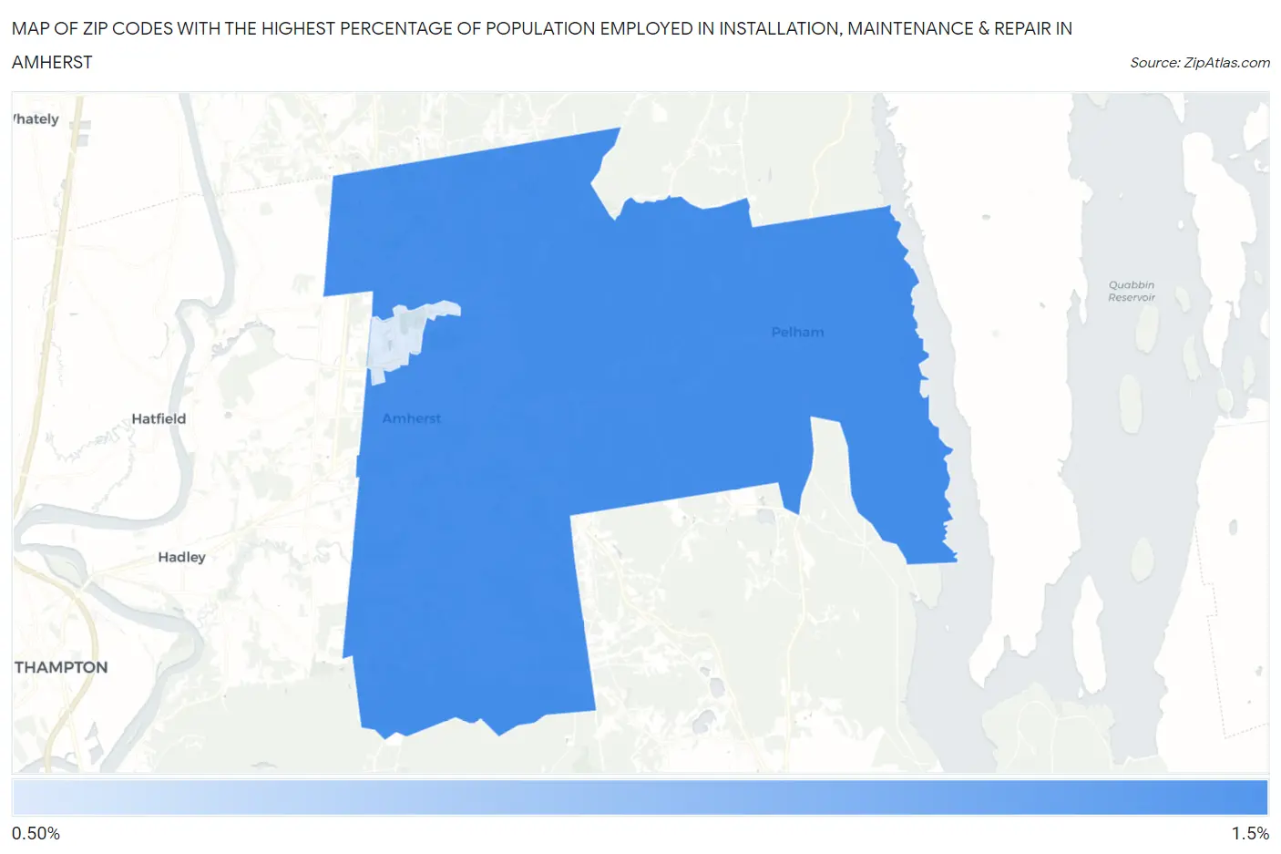 Zip Codes with the Highest Percentage of Population Employed in Installation, Maintenance & Repair in Amherst Map