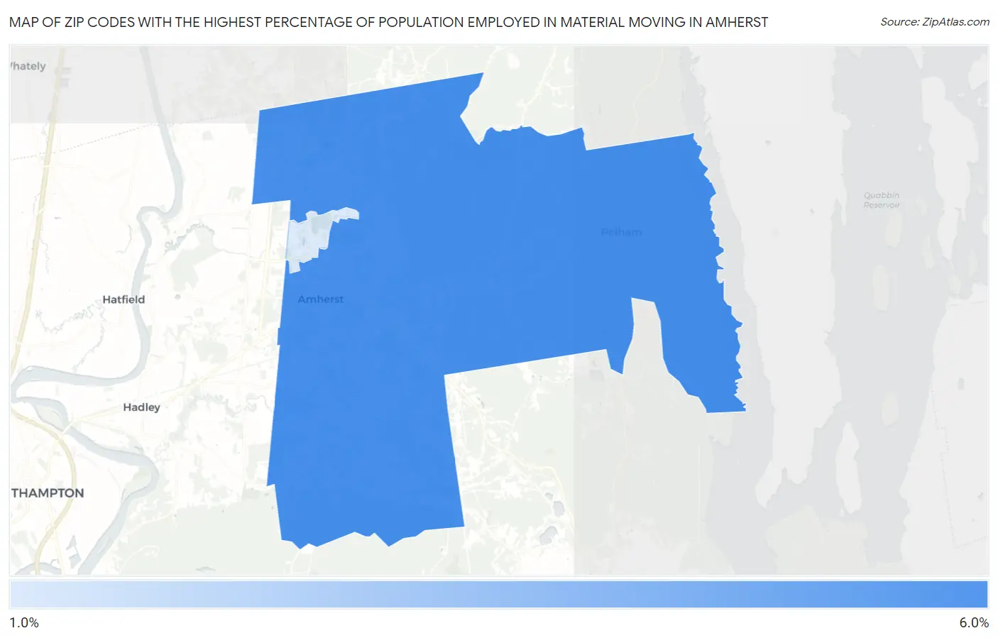Zip Codes with the Highest Percentage of Population Employed in Material Moving in Amherst Map