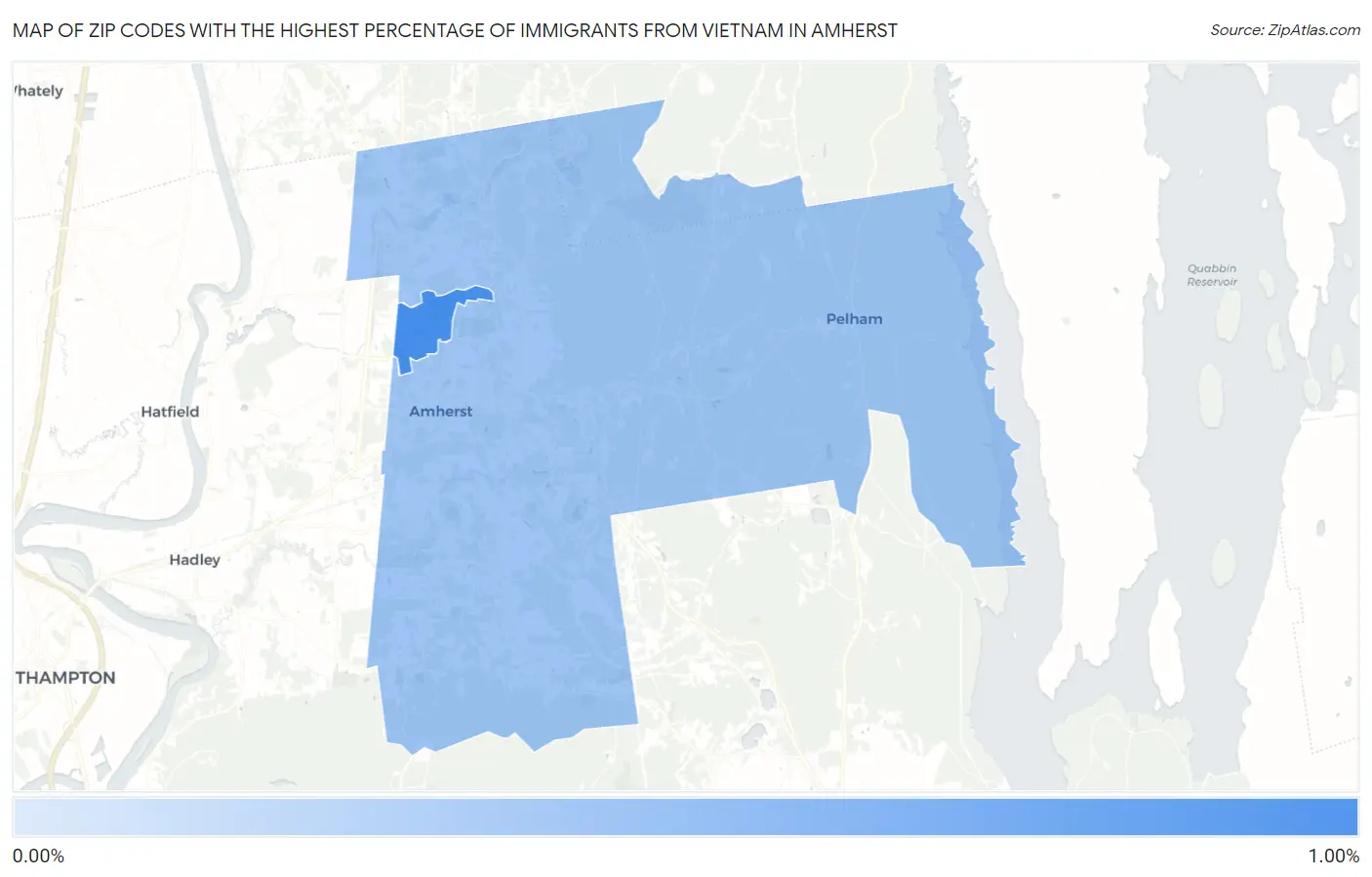 Zip Codes with the Highest Percentage of Immigrants from Vietnam in Amherst Map