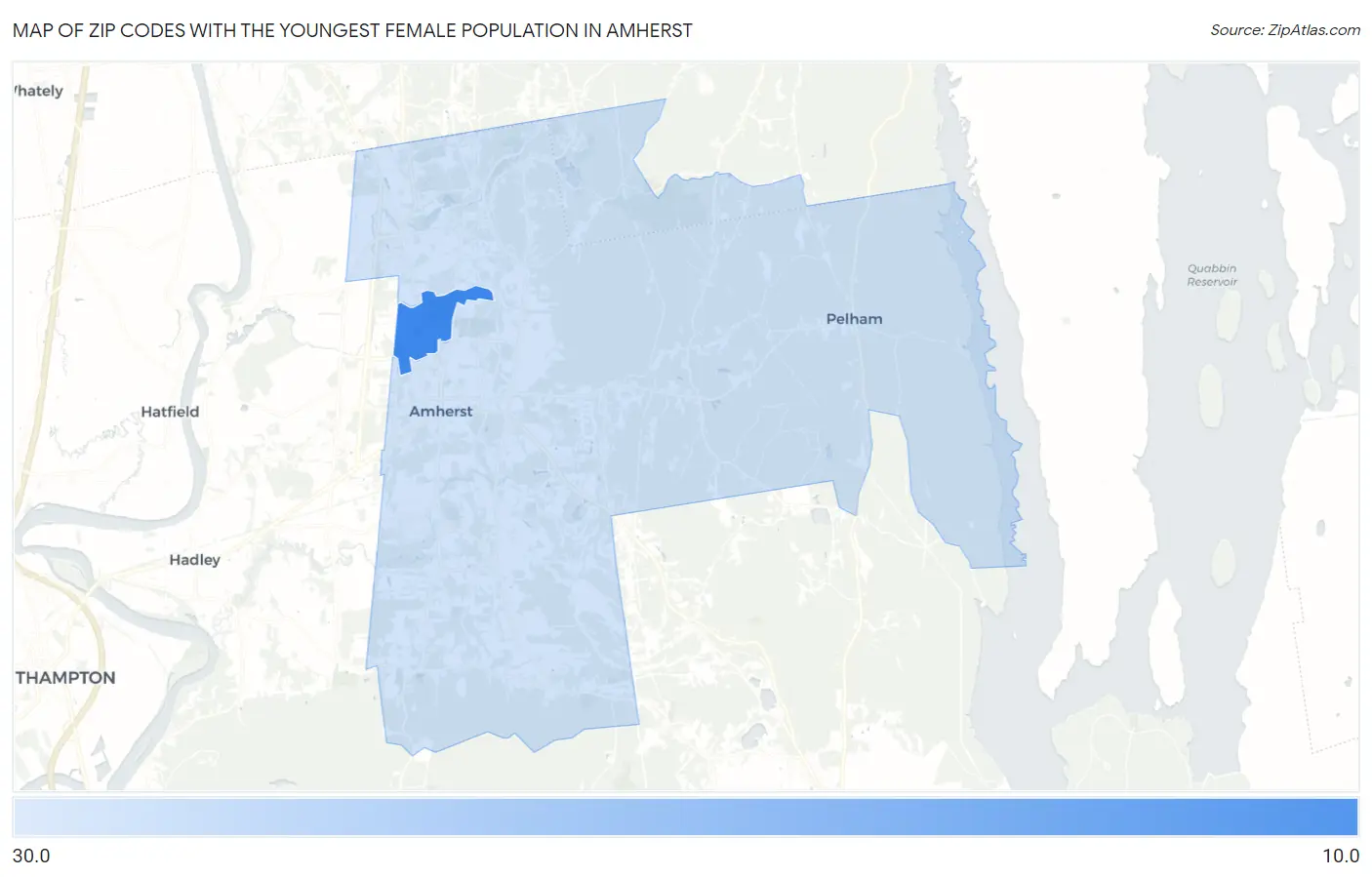 Zip Codes with the Youngest Female Population in Amherst Map