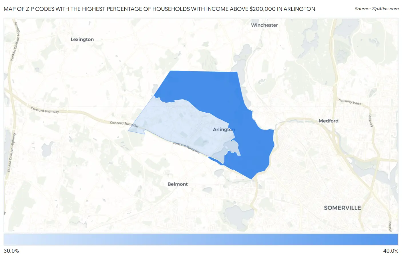Zip Codes with the Highest Percentage of Households with Income Above $200,000 in Arlington Map