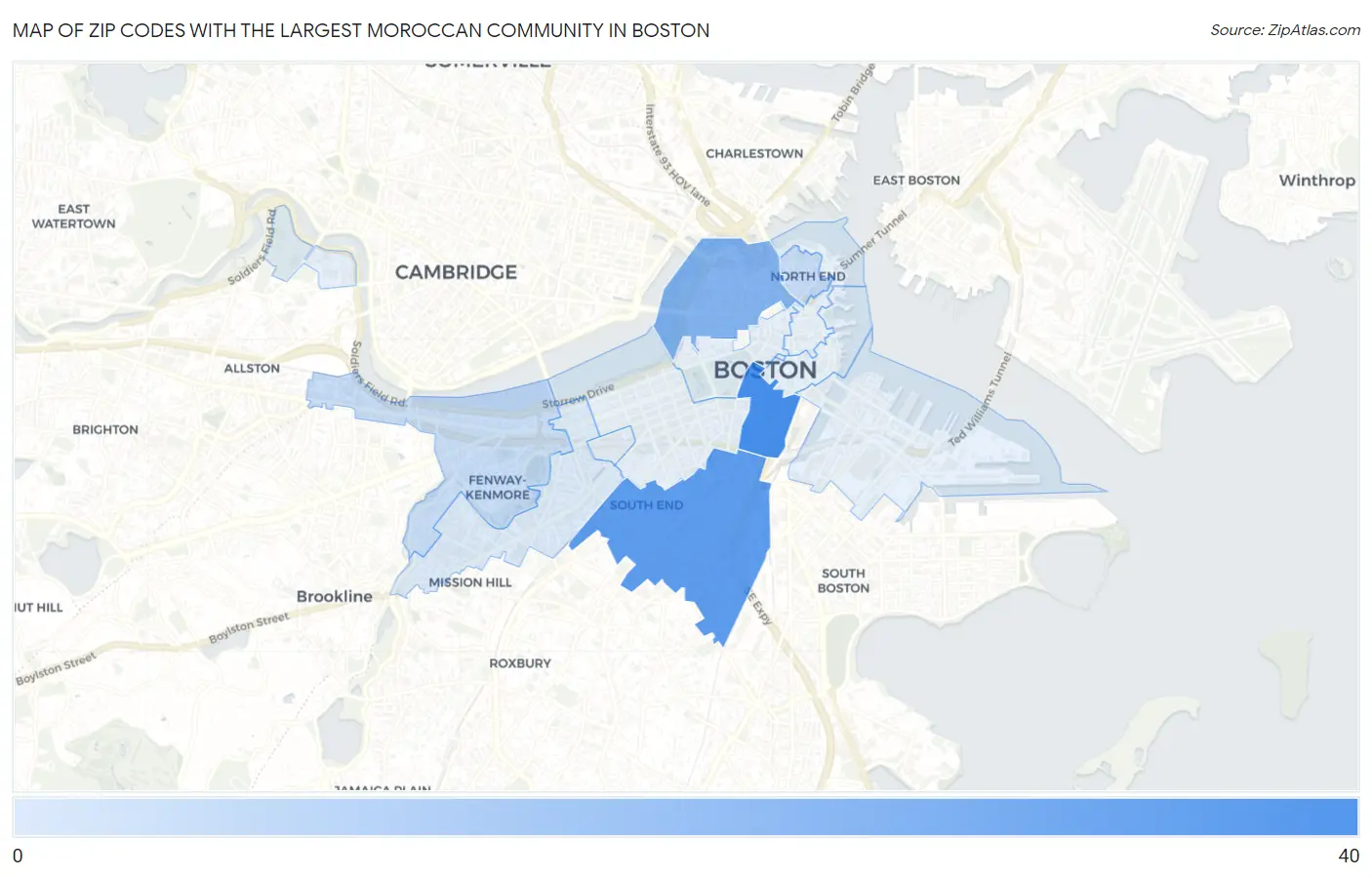 Zip Codes with the Largest Moroccan Community in Boston Map