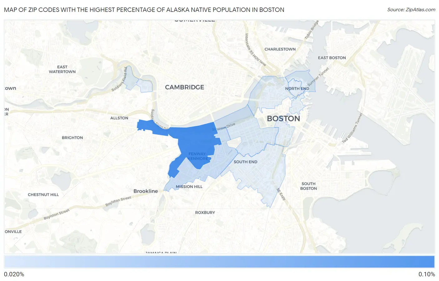 Zip Codes with the Highest Percentage of Alaska Native Population in Boston Map