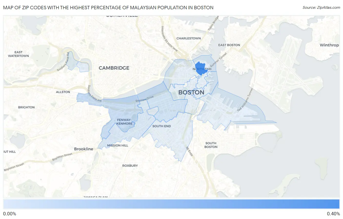 Zip Codes with the Highest Percentage of Malaysian Population in Boston Map