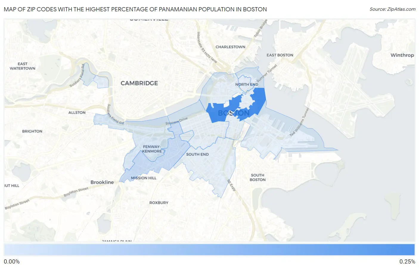 Zip Codes with the Highest Percentage of Panamanian Population in Boston Map
