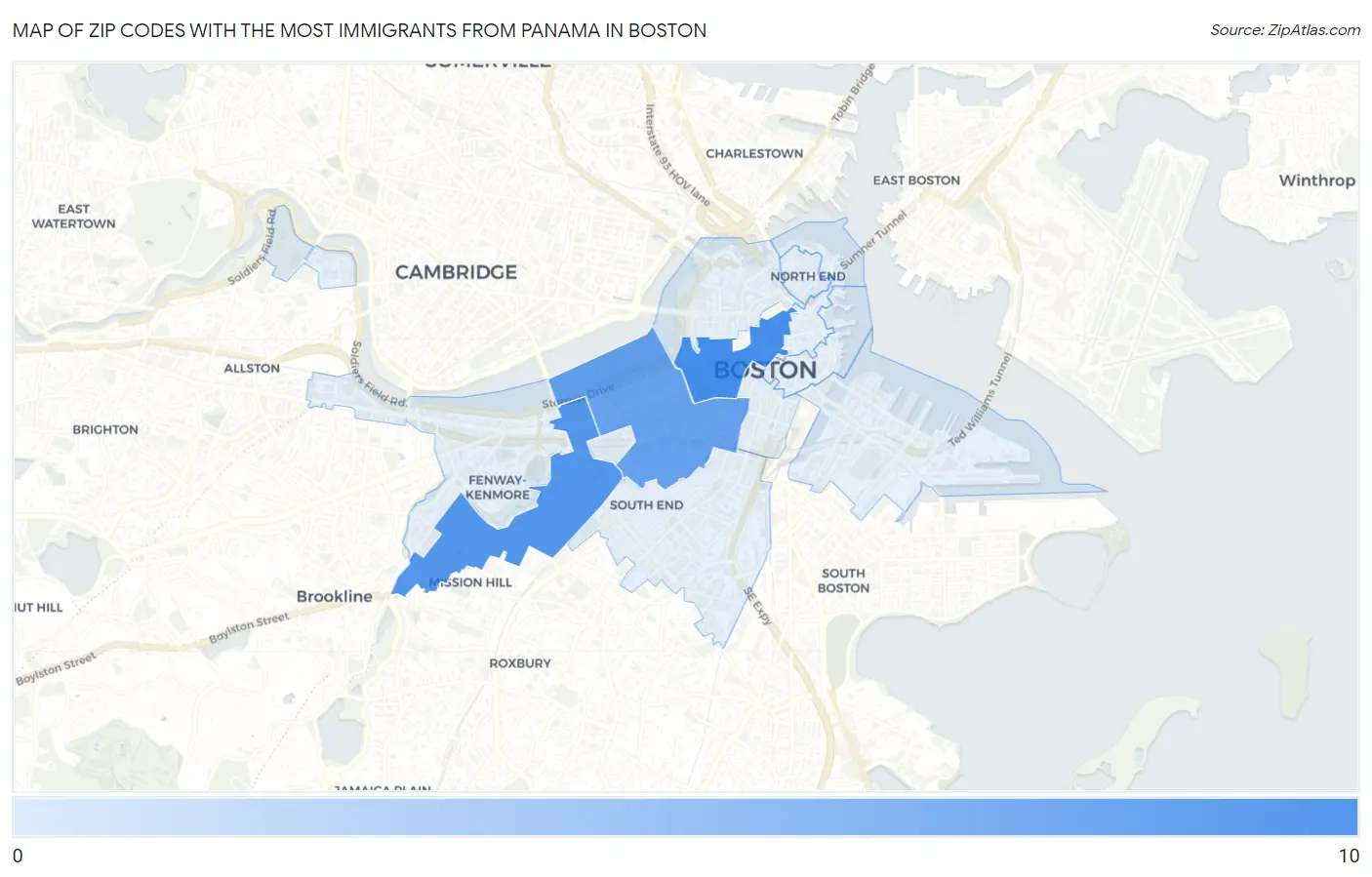 Zip Codes with the Most Immigrants from Panama in Boston Map