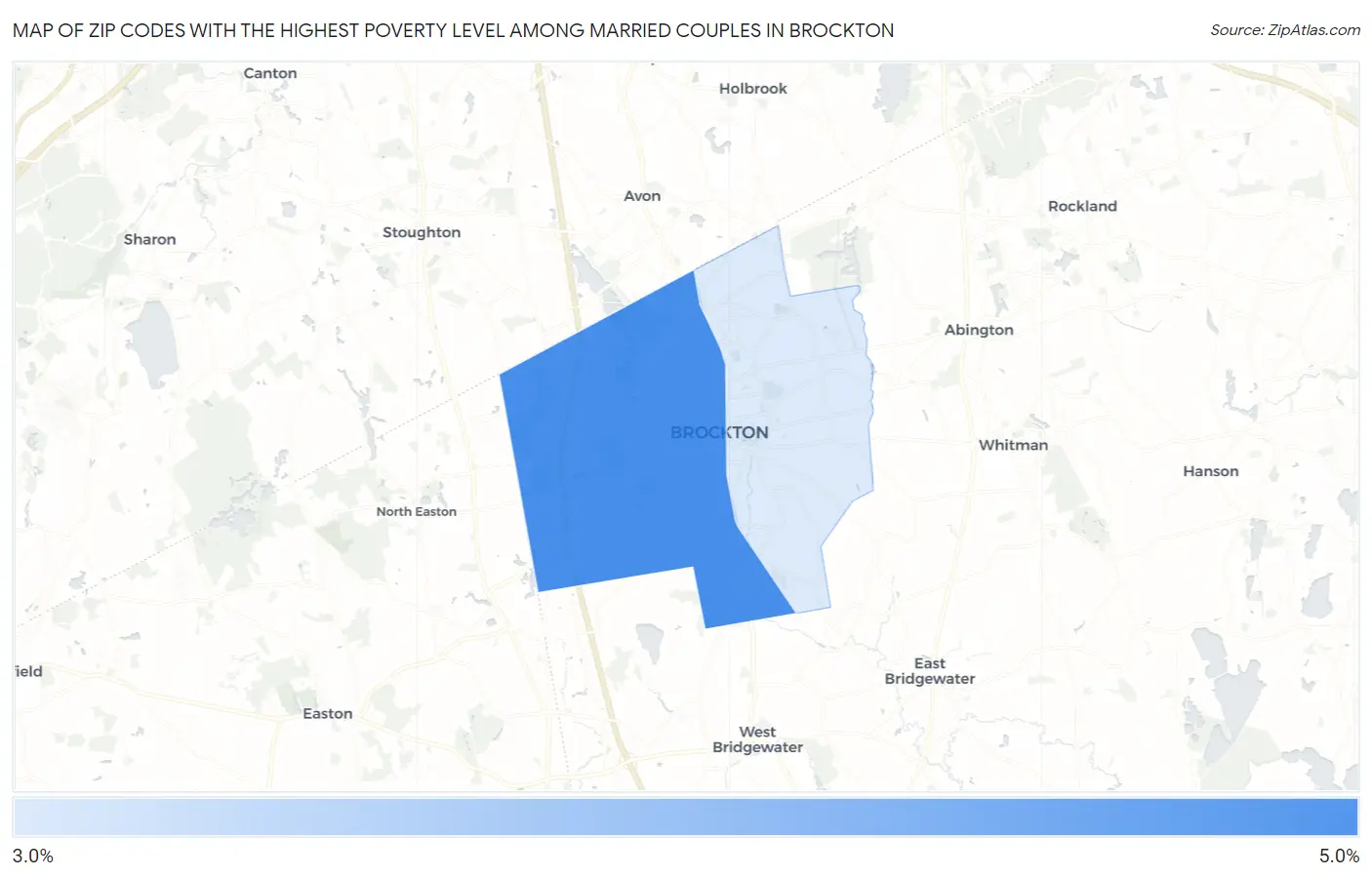 Zip Codes with the Highest Poverty Level Among Married Couples in Brockton Map