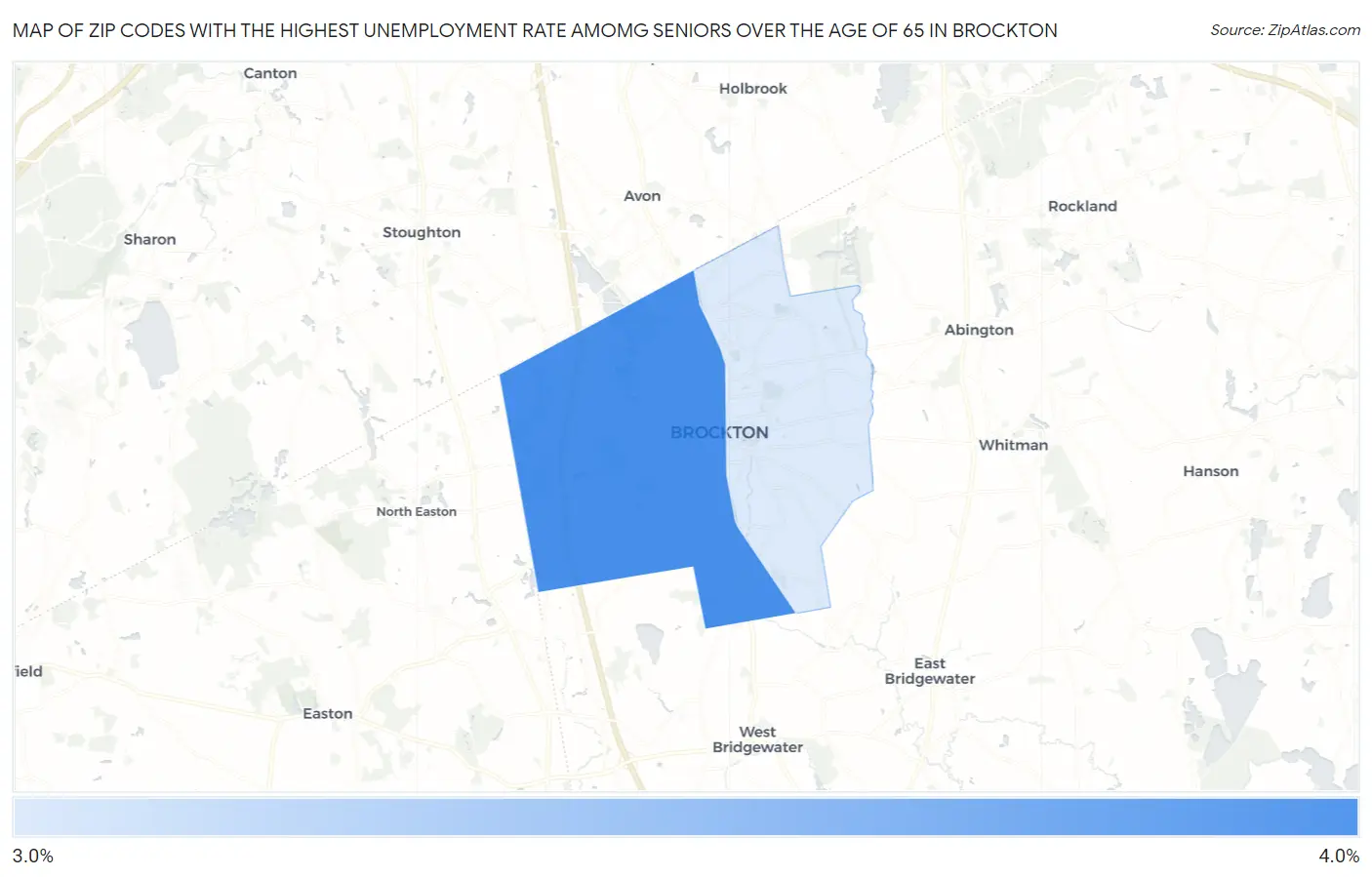 Zip Codes with the Highest Unemployment Rate Amomg Seniors Over the Age of 65 in Brockton Map
