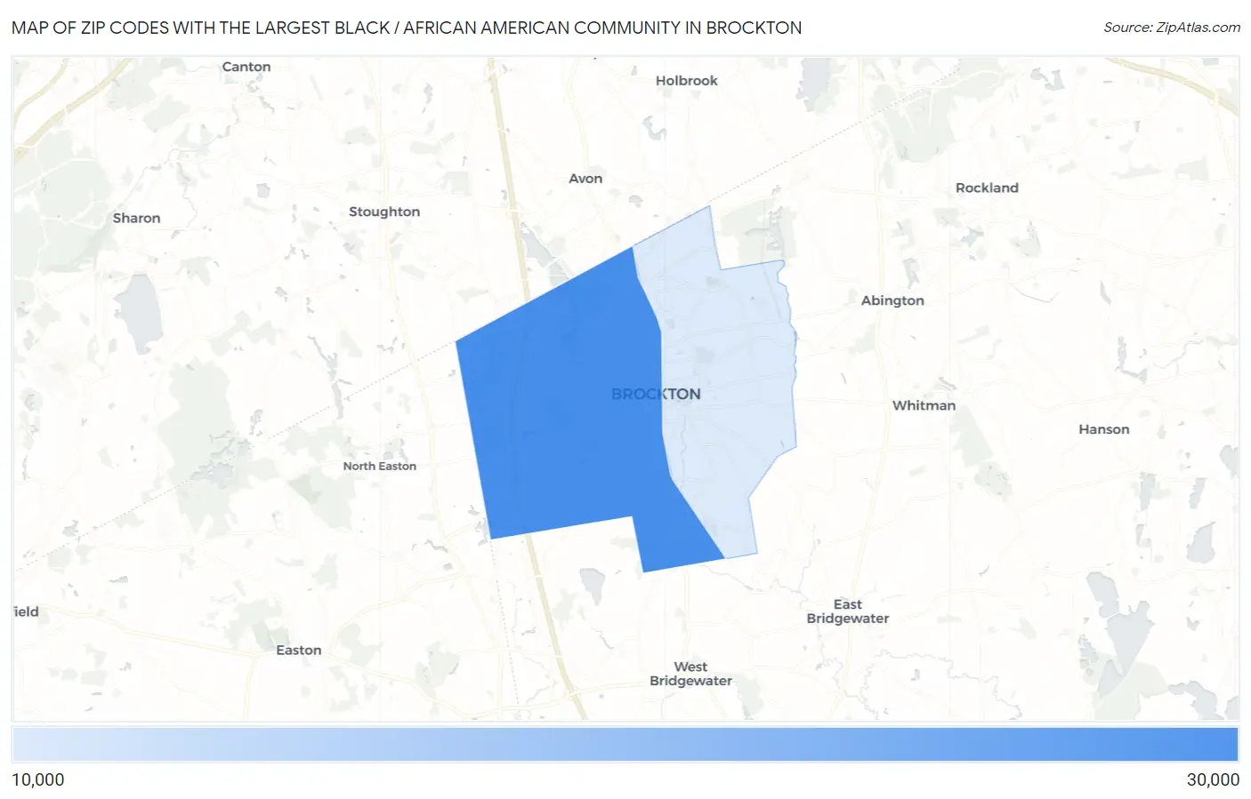 Zip Codes with the Largest Black / African American Community in Brockton Map