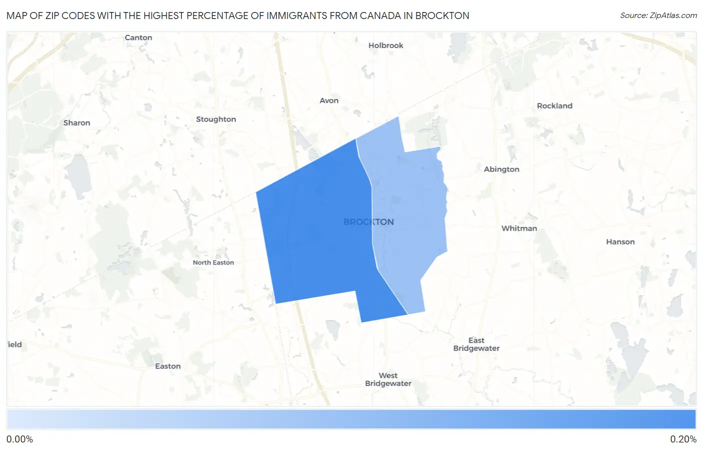 Zip Codes with the Highest Percentage of Immigrants from Canada in Brockton Map