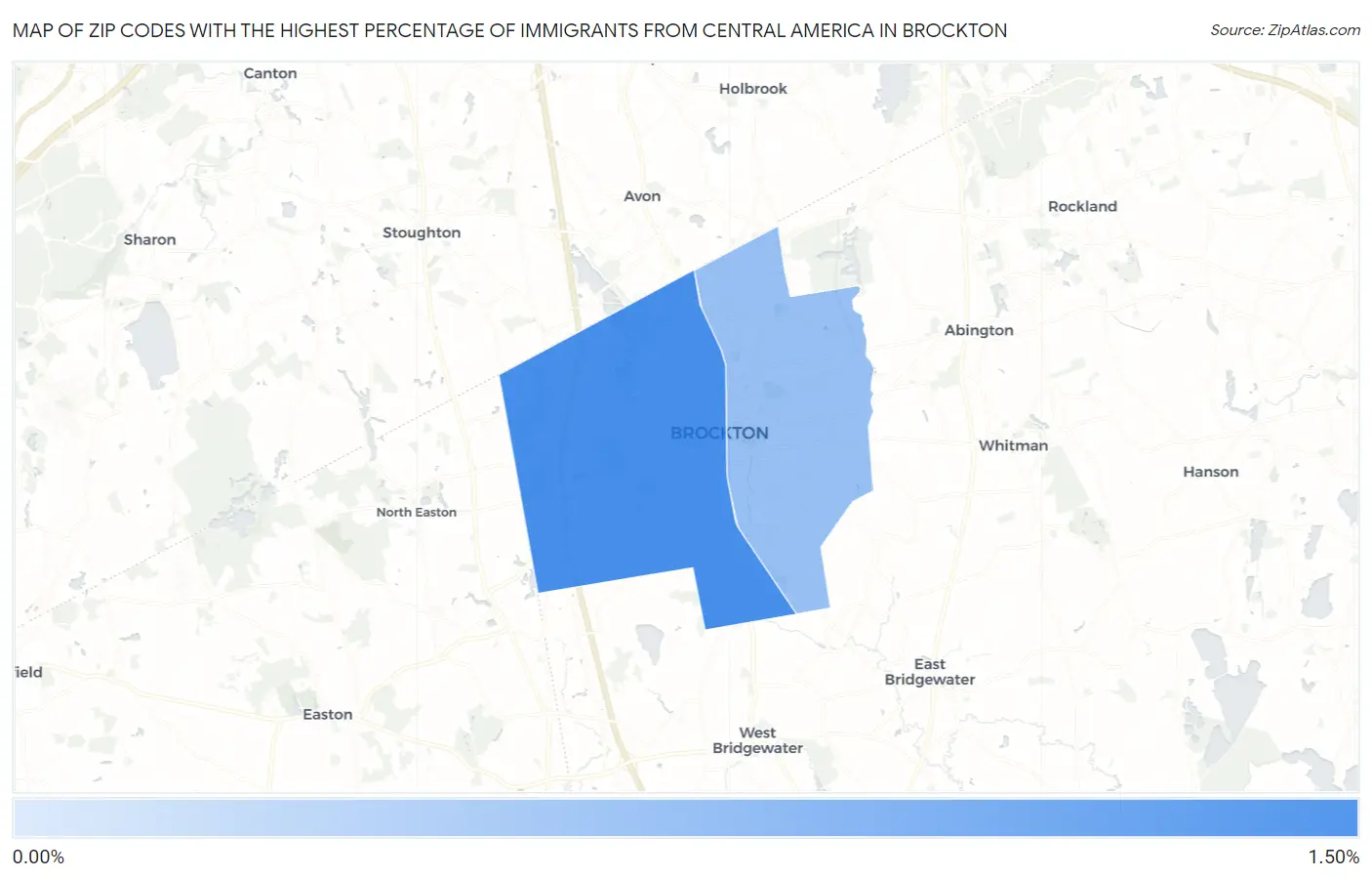 Zip Codes with the Highest Percentage of Immigrants from Central America in Brockton Map