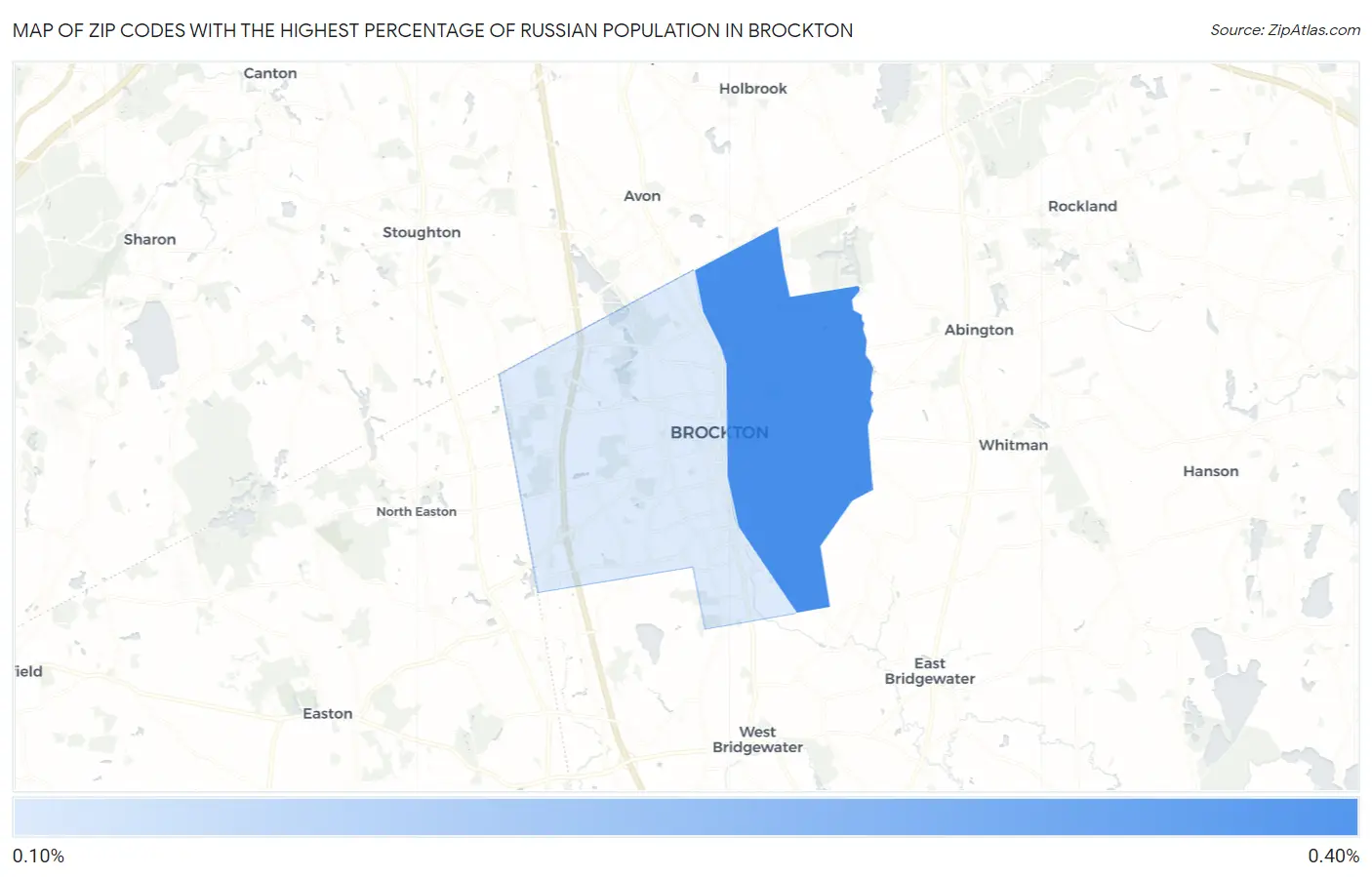 Zip Codes with the Highest Percentage of Russian Population in Brockton Map
