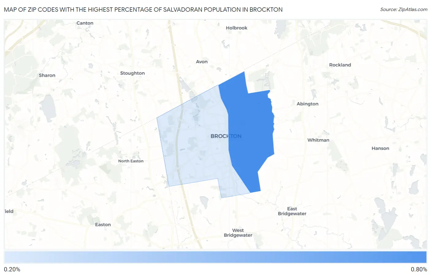 Zip Codes with the Highest Percentage of Salvadoran Population in Brockton Map