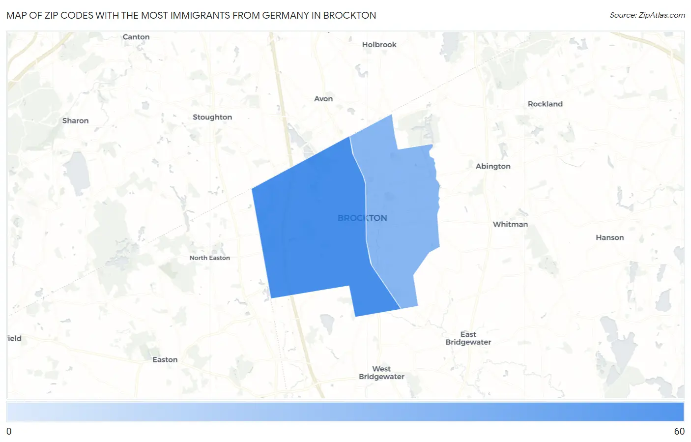 Zip Codes with the Most Immigrants from Germany in Brockton Map