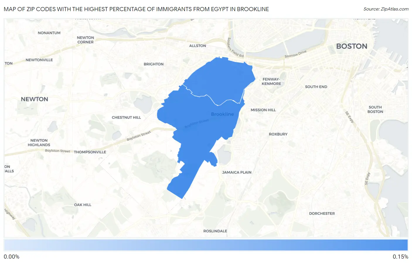 Zip Codes with the Highest Percentage of Immigrants from Egypt in Brookline Map