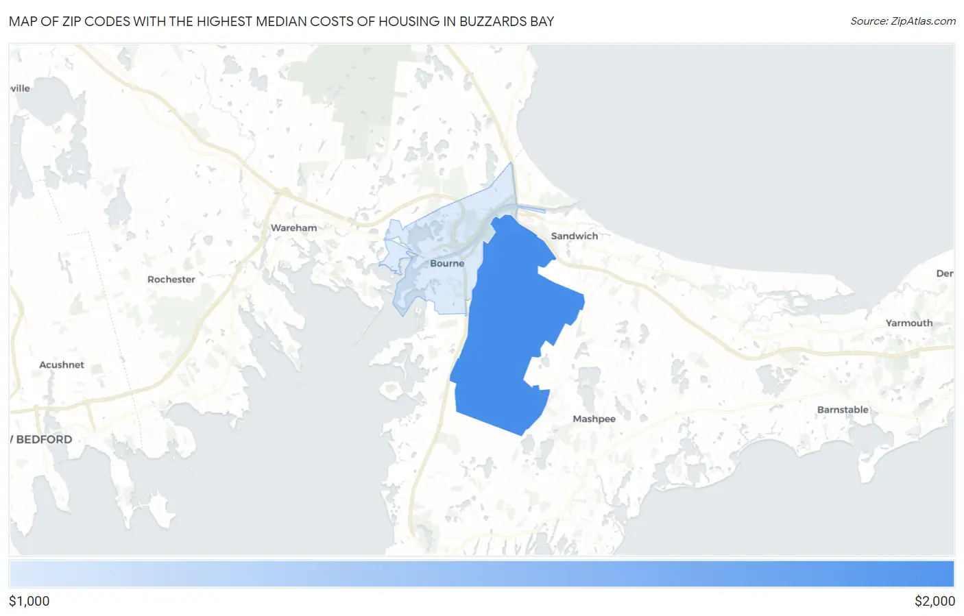 Zip Codes with the Highest Median Costs of Housing in Buzzards Bay Map
