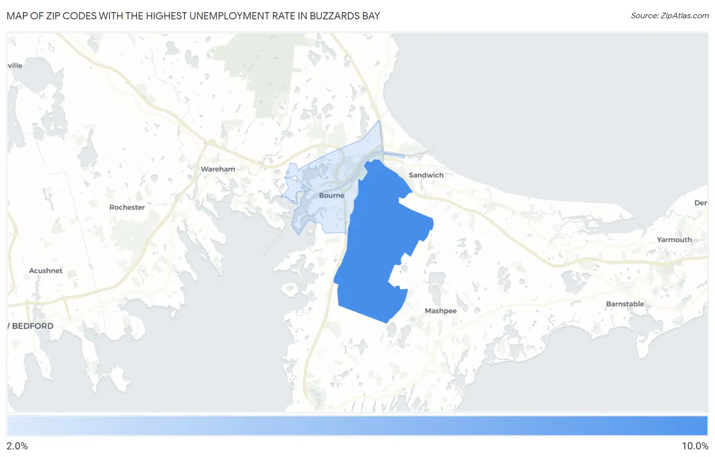Zip Codes with the Highest Unemployment Rate in Buzzards Bay Map