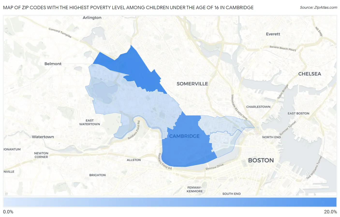 Zip Codes with the Highest Poverty Level Among Children Under the Age of 16 in Cambridge Map