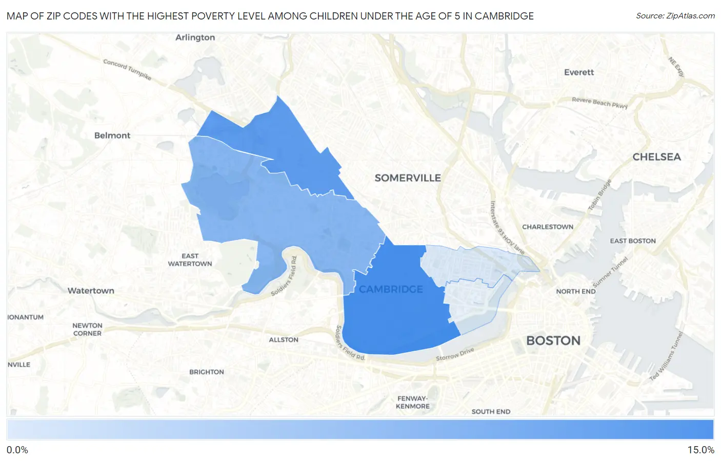 Zip Codes with the Highest Poverty Level Among Children Under the Age of 5 in Cambridge Map