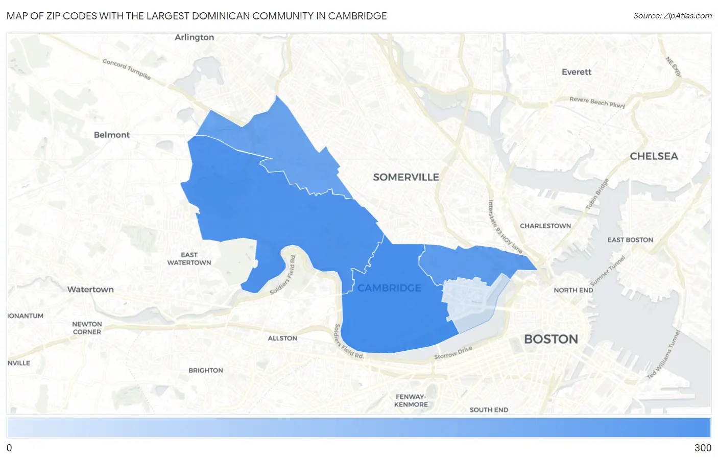 Zip Codes with the Largest Dominican Community in Cambridge Map