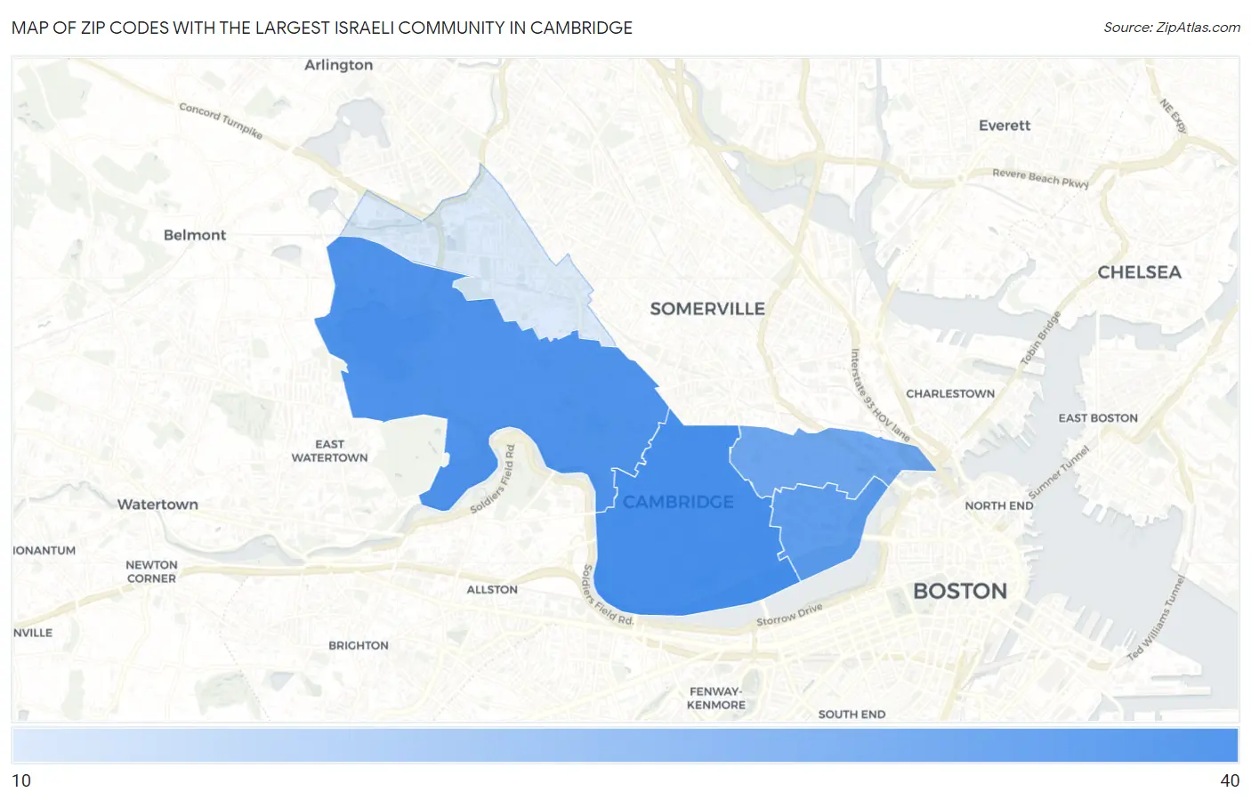 Zip Codes with the Largest Israeli Community in Cambridge Map