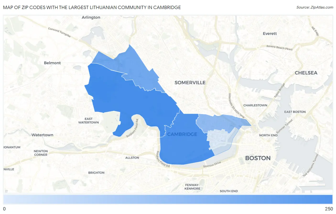 Zip Codes with the Largest Lithuanian Community in Cambridge Map
