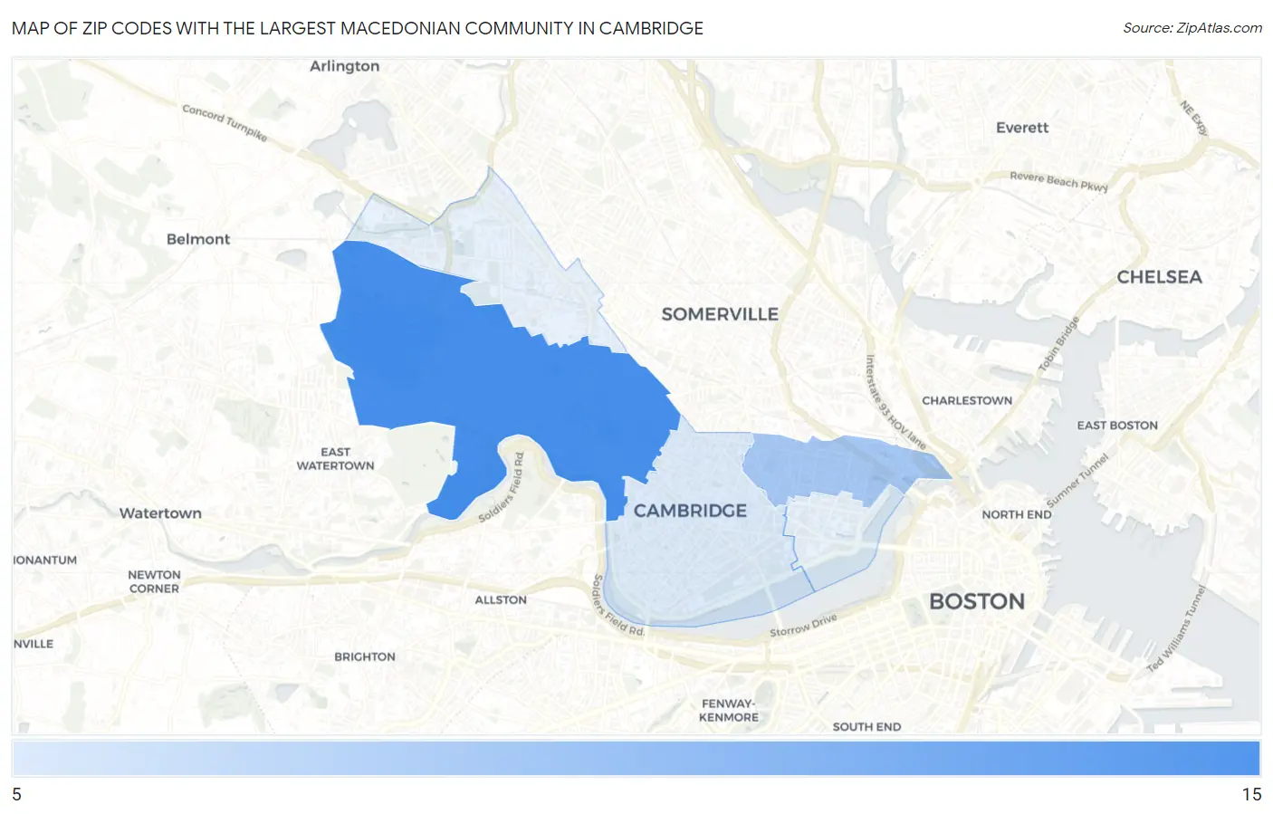 Zip Codes with the Largest Macedonian Community in Cambridge Map